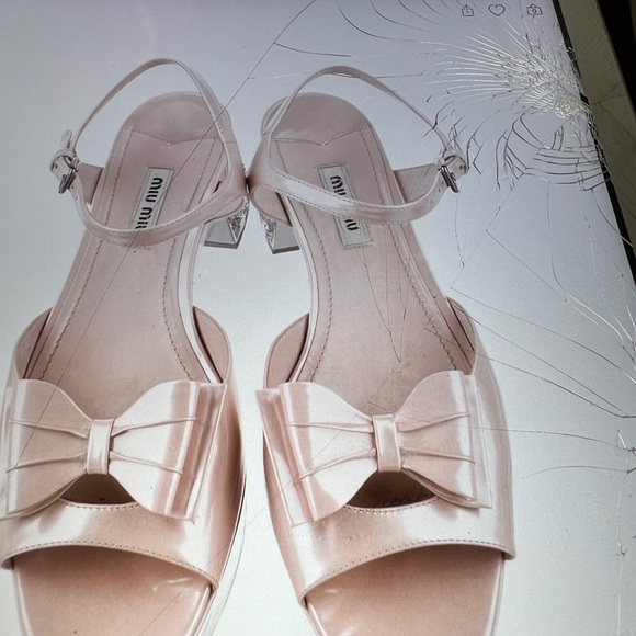 Miu miu pink platform sandals block heel crystals bow 38 1/2 - Picture 5 of 13
